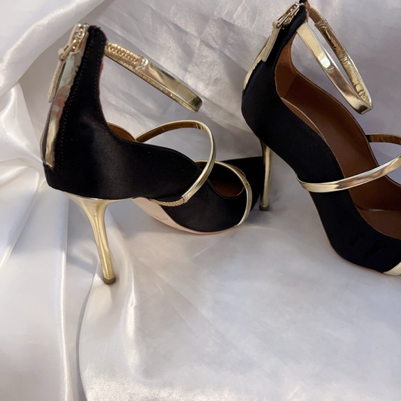 Malone Souliers Robyn 100 Black Satin Ankle Strap Pumps - Picture 8 of 15